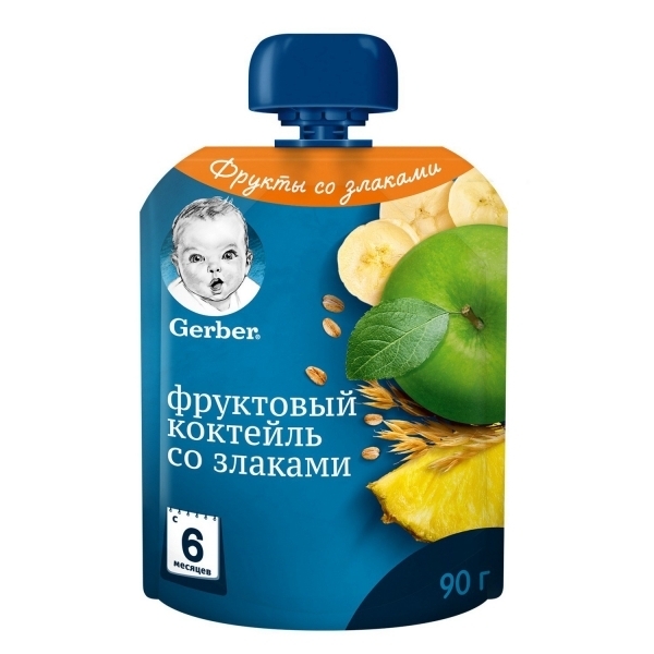 

Пюре Gerber Pouch Фруктовый коктейль со злаками, 90 г