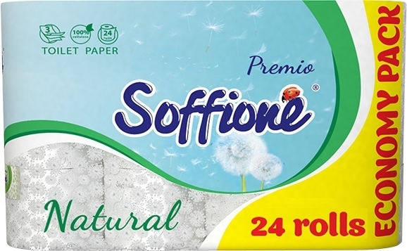 

Трехслойная туалетная бумага Soffione Natural, 24 рулона, Белый