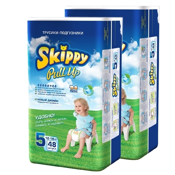 

Подгузники-трусики Skippy Pull Up 5 (12-18 кг), 96 шт. (2 уп. х 48 шт