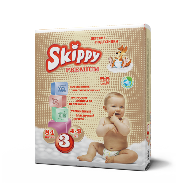 

Подгузники Skippy Premium 3 (4-9 кг), 84 шт