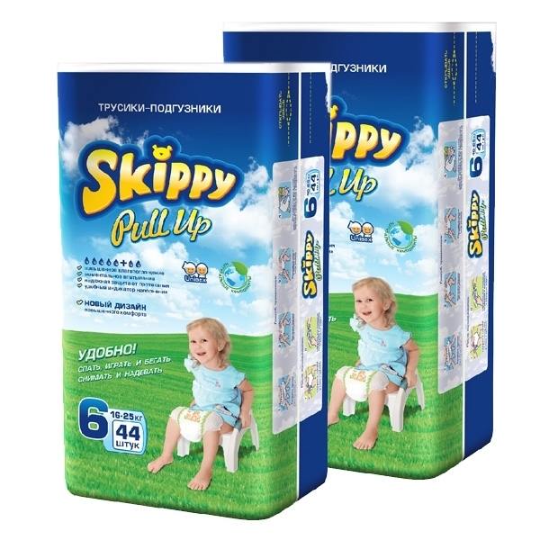 

Подгузники-трусики Skippy Pull Up 6 (14-25 кг), 88 шт. (2 уп. по 44 шт