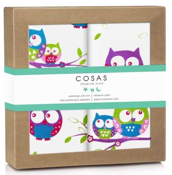 Набір наволочок Cosas Сови, бязь, 60х40 см, білий з фіолетовим, 2 шт. - Pampik