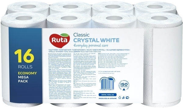 Двошаровий туалетний папір Ruta Classic, білий, 16 рулонів - Pampik - 3