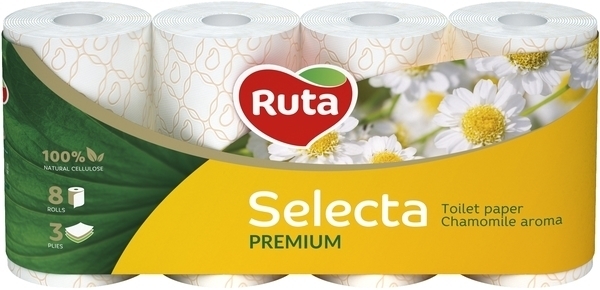 

Трехслойная туалетная бумага Ruta Selecta с ароматом ромашки, 8 рулонов