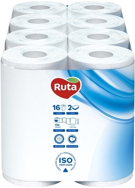 Двошаровий туалетний папір Ruta Classic, білий, 16 рулонів - Pampik - 2