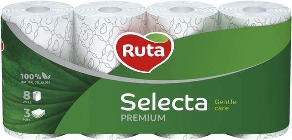 

Трехслойная туалетная бумага Ruta Selecta Premium, 8 рулонов