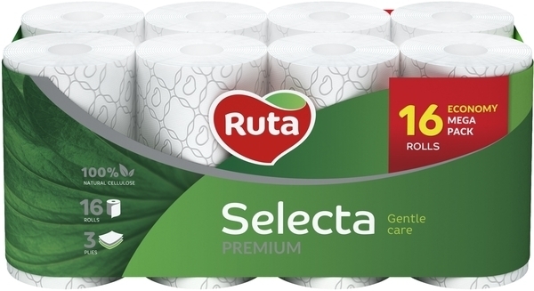 

Трехслойная туалетная бумага Ruta Selecta Premium, 16 рулонов