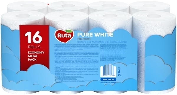 Тришаровий туалетний папір Ruta Pure White, 16 рулонів - Pampik - 3