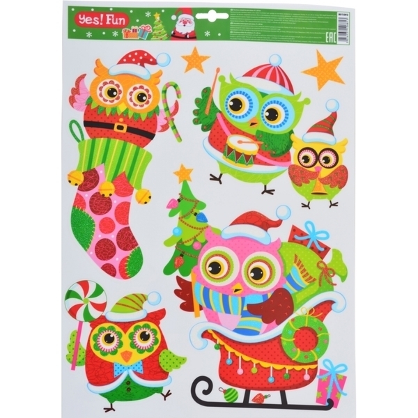 Наклейки для вікон Yes! Fun Сови, гліттер (801093) - Pampik