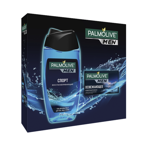 

Подарочный набор Palmolive Men: гель для душа Спорт, 250 мл + мыло Северный Океан, 90 г