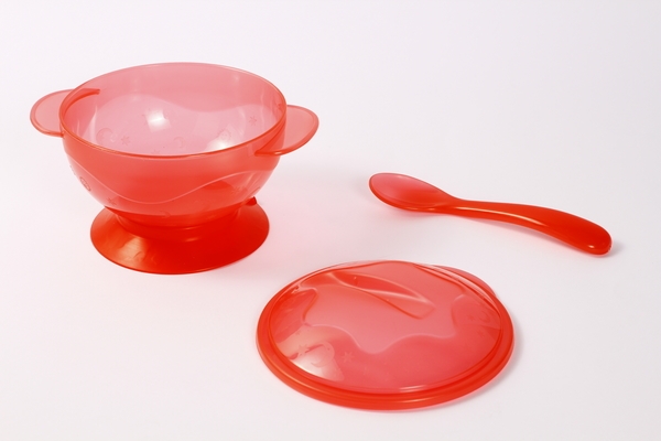 Тарілка на присоску Lindo, з кришкою і ложкою, червоний (Рк 034 черв) - Pampik - 2