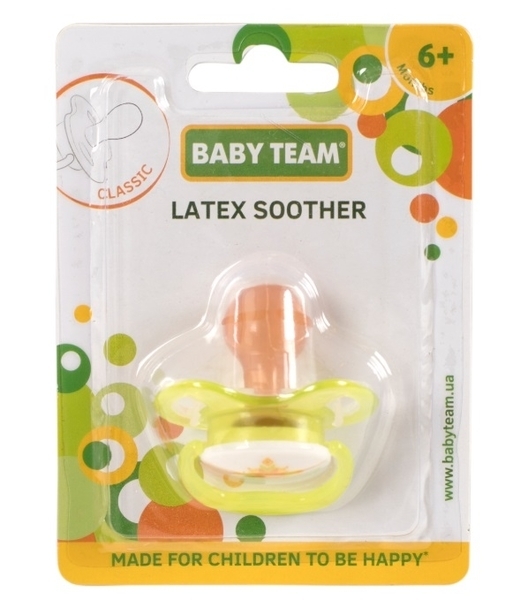 Пустушка латексна класична Baby Team, 6+, салатовий (3222) - Pampik - 3