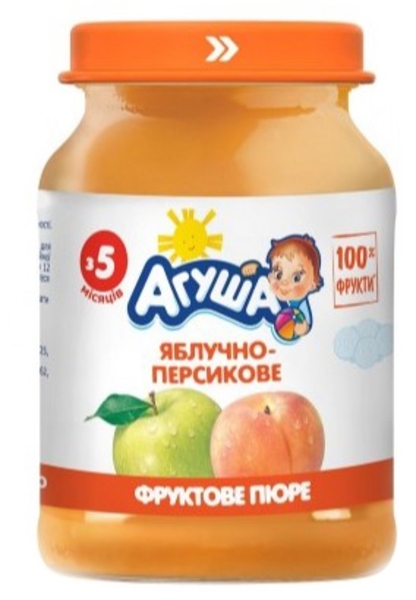 Фруктове пюре Агуша Яблуко-персик, 190 мл - Pampik