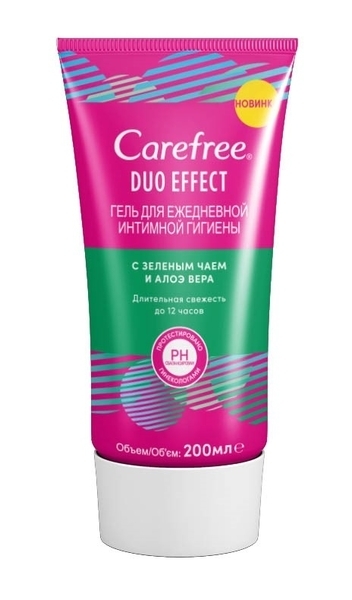 Гель для интимной гигиены Carefree Duo Effect, c зеленым чаем и алоэ вера, 200 мл