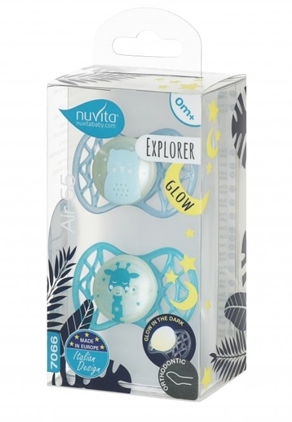 Силиконовая ортодонтическая пустышка Nuvita Air55 Explorer Мишка и Жираф, 0+ мес., 2 шт. (NV7066GM) - Pampik - 3