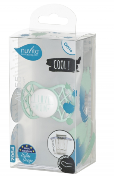 Силіконова ортодонтична пустушка Nuvita Air55 Cool I Love Mum, 0+ міс. (NV7064SG) - Pampik - 3