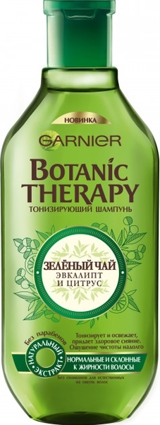 

Шампунь Garnier Botanic Therapy Зеленый чай, эвкалипт и цитрус для нормальных и склонных к жирности волос, 250 мл