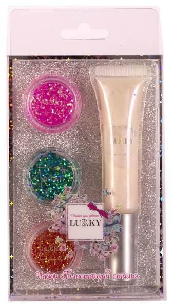 Голографічний блиск для губ Lukky + 3 баночки з блискітками (T16771) - Pampik