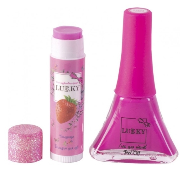 Набір дитячої косметики Lukky Полуничний бальзам для губ + лак, фуксія (T11188) - Pampik - 2