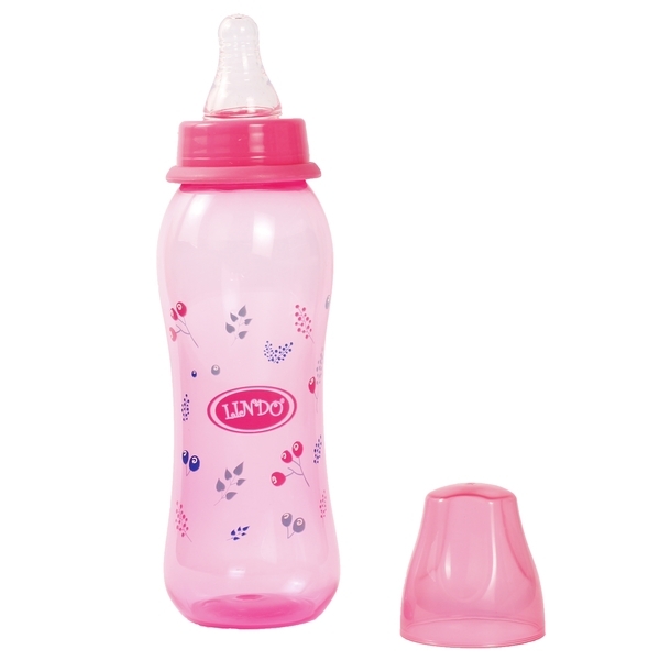 Пляшка для годування Lindo, вигнута, із силіконовою соскою, від 3 міс., 250 мл, рожевий (Li 134 пик) - Pampik - 2