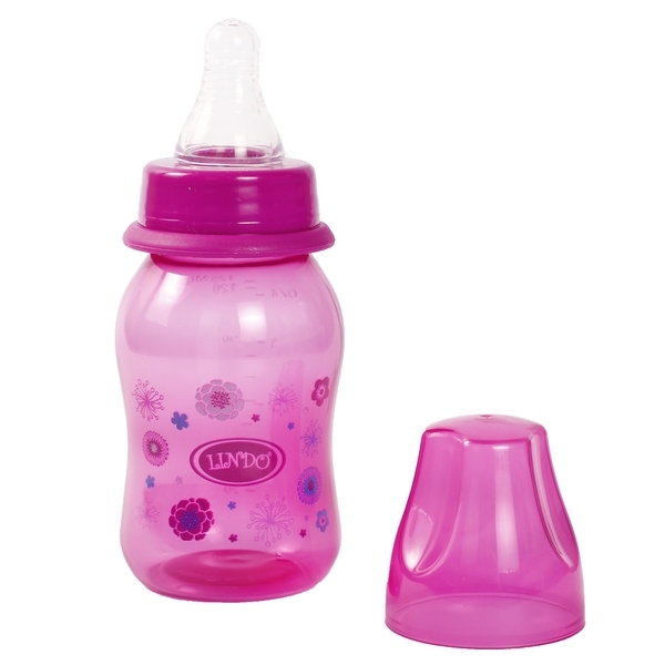 Пляшка для годування Lindo, вигнута, із силіконовою соскою, від 0 міс., 125 мл, фіолетовий (Li 132 фіол) - Pampik - 2