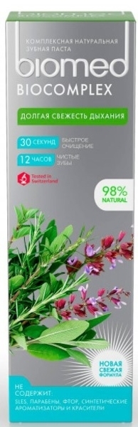 Антибактериальная зубная паста Biomed Biocomplex Мята для долгой свежести дыхания , 100 г - Pampik - 4