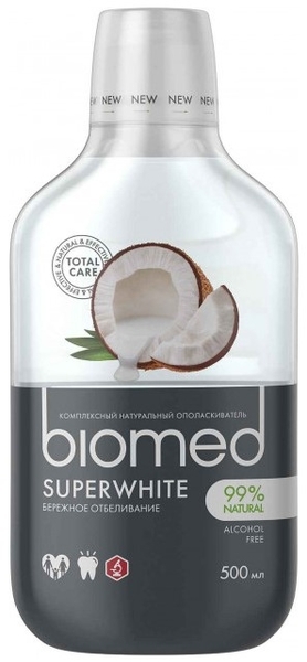 Антибактериальный ополаскиватель для полости рта Biomed Super White Кокос Бережное отбеливание, 500 мл - Pampik - 2