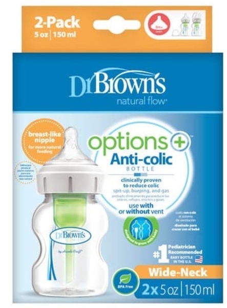Антиколікова пляшечка Dr. Brown's Options +, з широкою шийкою, 150 мл, 2 шт. (WB52600-ESX) - Pampik - 3