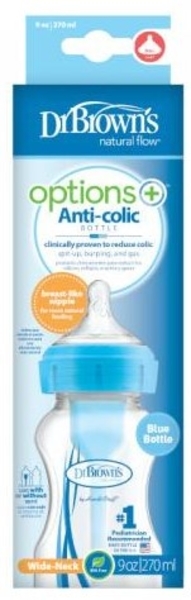 Антиколікова пляшечка Dr. Brown's Options +, з широкою шийкою, 270 мл, блакитний (WB91602-ESX) - Pampik - 2