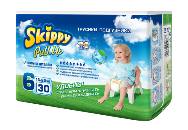 

Подгузники-трусики Skippy Pull Up 6 (16-25 кг), 30 шт