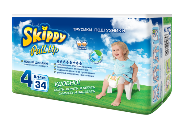 

Подгузники-трусики Skippy Pull Up 4 (9-14 кг), 34 шт