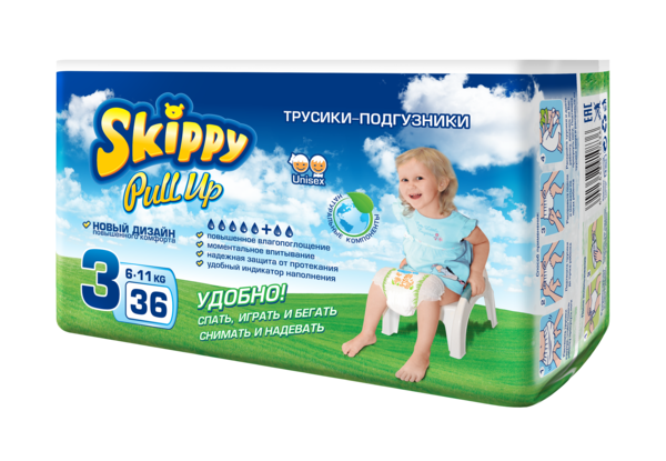 

Подгузники-трусики Skippy Pull Up 3 (6-11 кг), 36 шт