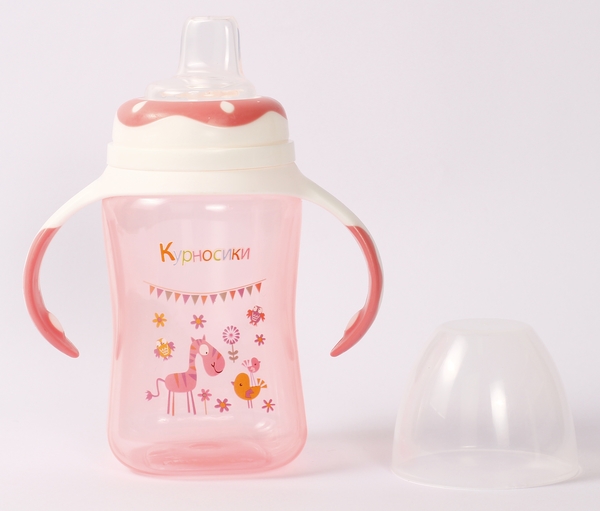 Поїльник-непроливайка Курносики, із силіконовим носиком, з ручками, від 6 міс., 300 мл, рожевий (7027 рож) - Pampik - 2