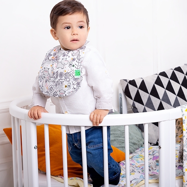 Непромокающий нагрудник с карманом Эко Пупс Eсo Cotton Premium Бегемотики, молочный с серым, 30х21 см (EPB-005) - Pampik - 2