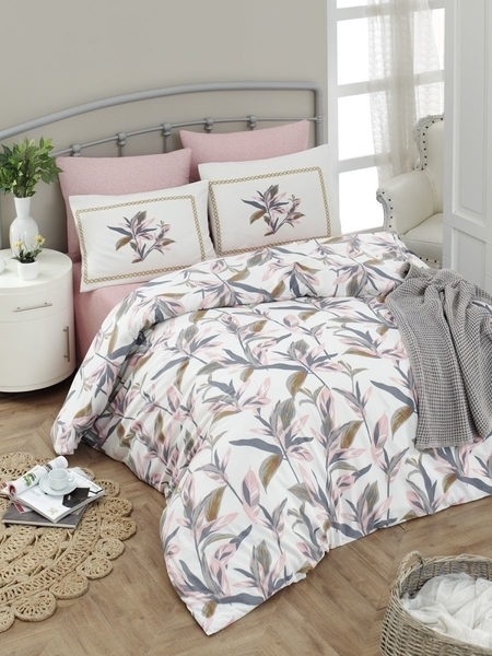 Комплект постельного белья LightHouse Lily, бязь голд, 220х200 см, белый с розовым (56501_2.0LH) - Pampik