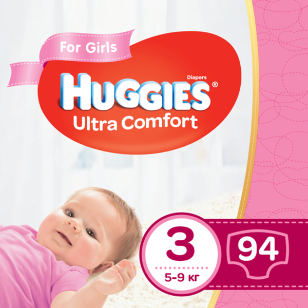 

Подгузники для девочек Huggies Ultra Comfort 3 (5-9 кг), 94 шт