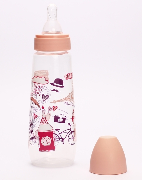 Пляшка для годування Lindo, із силіконовою соскою, 3+ міс., 250 мл, рожевий (Pk 054 троянд) - Pampik - 2