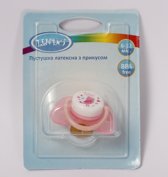 Пустушка латексна Lindo Пташка, анатомічна, 6-12 міс., рожевий (Pk012/6-12 р) - Pampik - 3