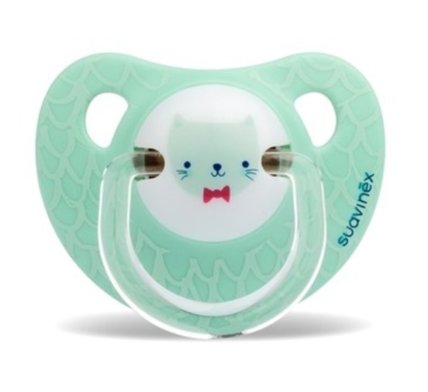 Подарок. Пустышка силиконовая Suavinex Морские истории Зеленый котик, 0-6 месяцев, мятный (303850) - Pampik