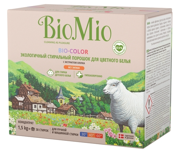 Экологичный гипоаллергенный стиральный порошок для цветного белья BioMio Bio-Color, концентрат, 1,5 кг