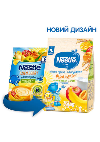 

Молочная каша Nestle Рисово-кукурузная с яблоком, бананом и абрикосом, 230 г