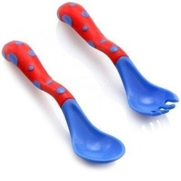 Ложка та вилка Nuby з нековзним покриттям, червоний з синім (5256redblu) - Pampik