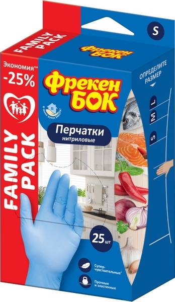 

Перчатки нитриловые Фрекен Бок, S, 25 шт