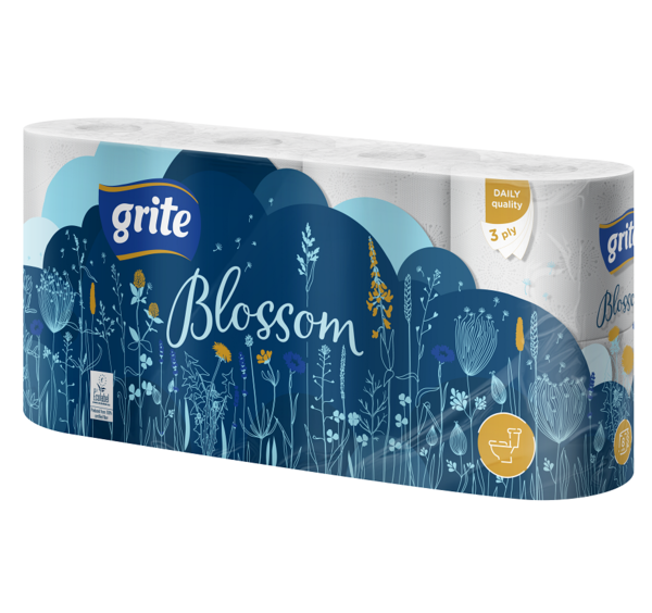 

Трехслойная туалетная бумага Grite Blossom, белый, 8 рулонов