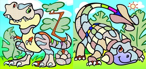 Динозаврики. Водяні розмальовки. Кольоровий фон - Pampik - 3