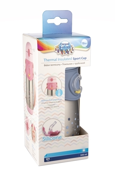 Термопоїльник Canpol Babies із силіконовою трубочкою, 300 мл, блакитний (74/054_blu) - Pampik - 2