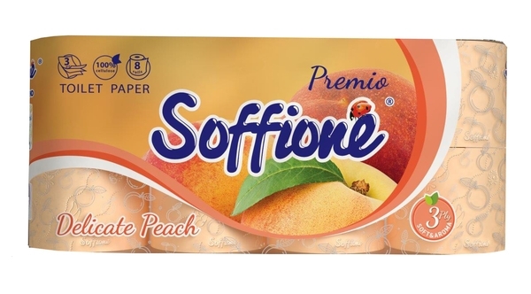 

Трехслойная туалетная бумага Soffione Premio Delicate Peach, 8 рулонов, Персиковый