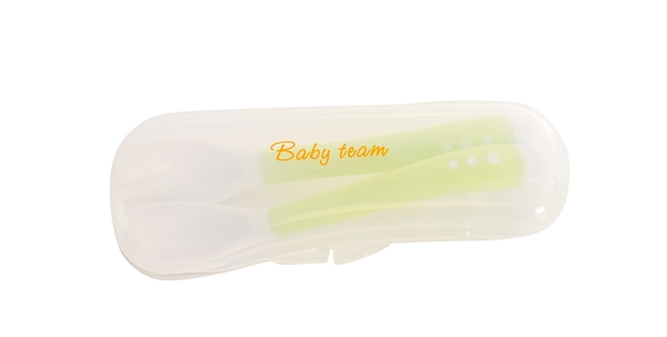 Вилочка и ложечка с нескользящими ручками и футляром Baby Team, салатовый (6105) - Pampik - 2