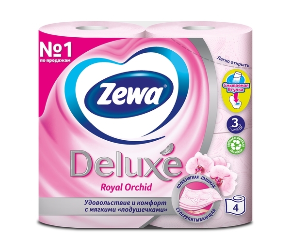 

Трехслойная туалетная бумага Zewa Deluxe Royal Orchid, розовый, 4 рулона