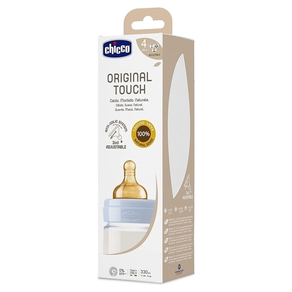 Пляшечка для годування Chicco Original Touch, з латексною соскою, 330 мл, блакитний (27634.20) - Pampik - 4